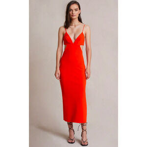 Bec + Bridge Ella Flame Orange Cutout Slit Midi Sleeveless Dress, size 10